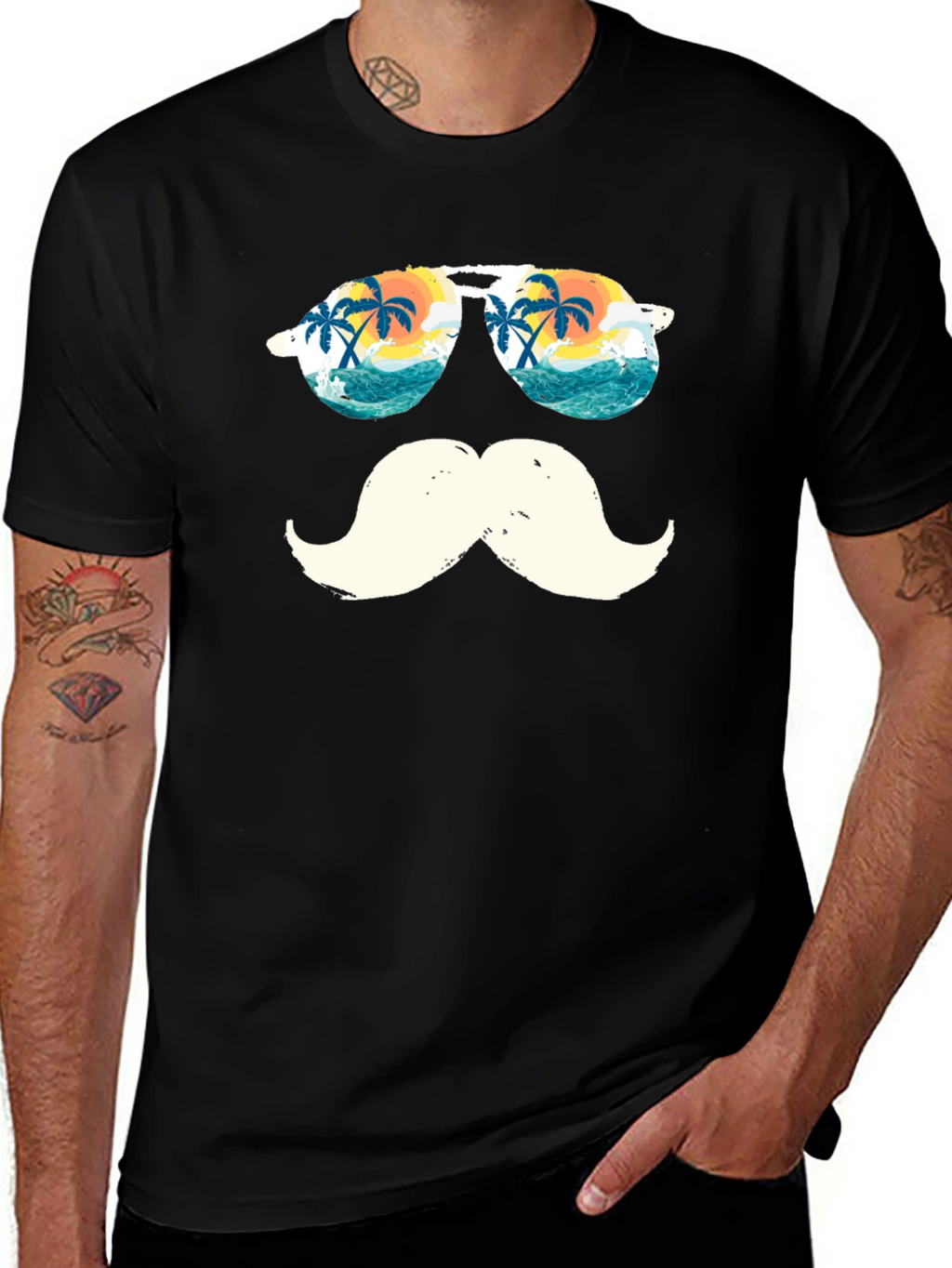 Tropical Mustache T-Shirt - Beach Sunglasses Design