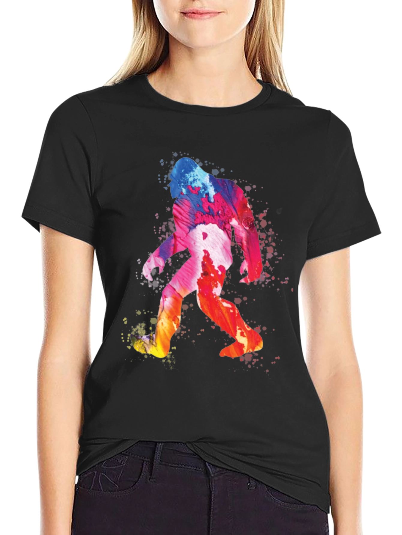 Watercolor Bigfoot Graphic Tee - Black
