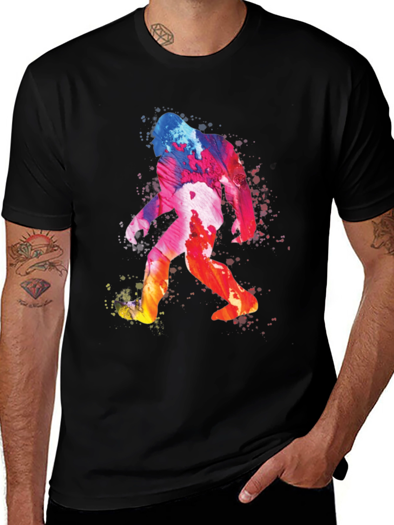 Watercolor Bigfoot Graphic Tee - Black