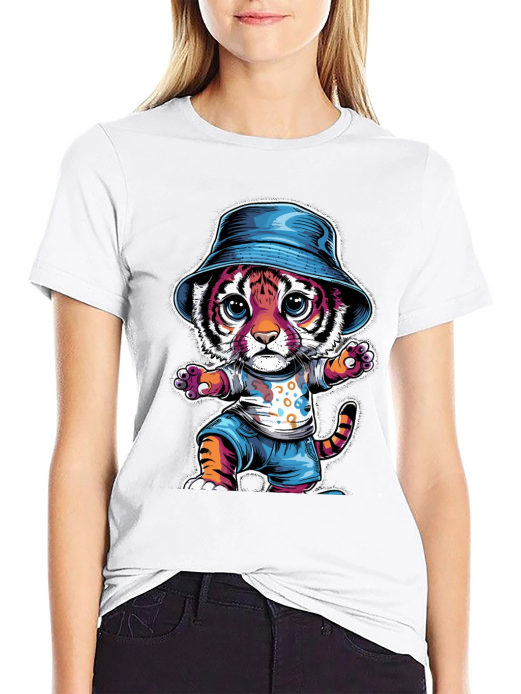 Cool Cat Tee: Cartoon Tiger in Hat
