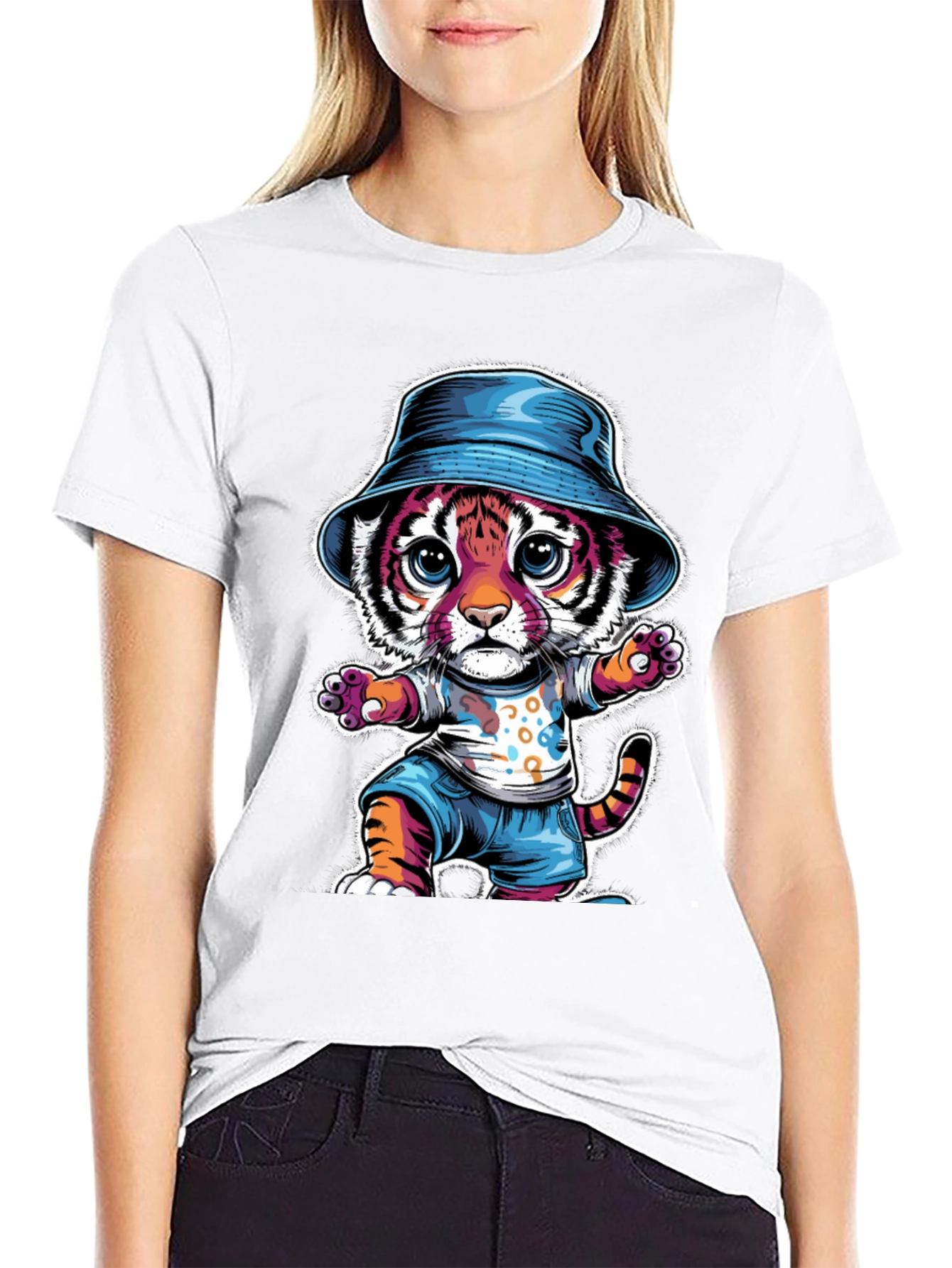 Cool Cat Tee: Cartoon Tiger in Hat