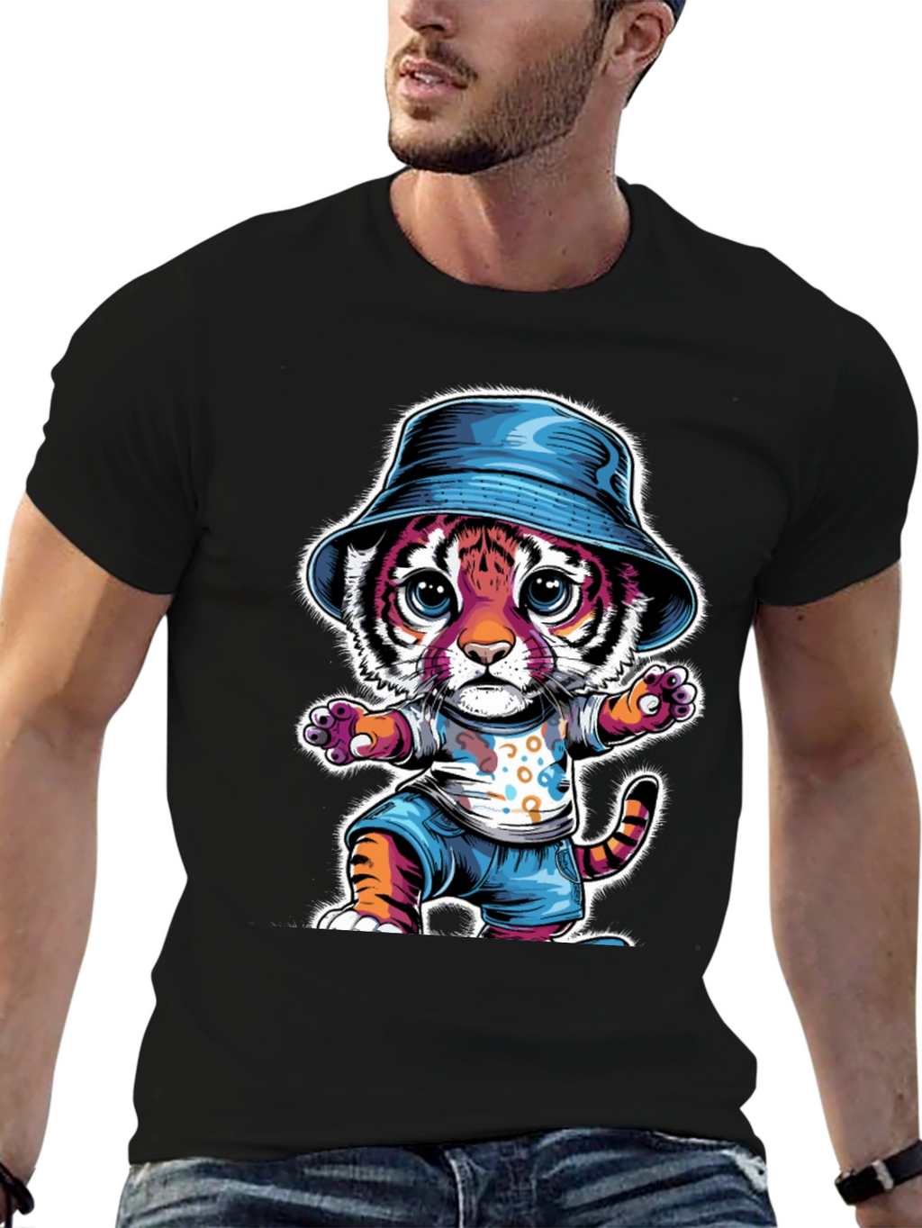 Cool Cat Tee: Cartoon Tiger in Hat