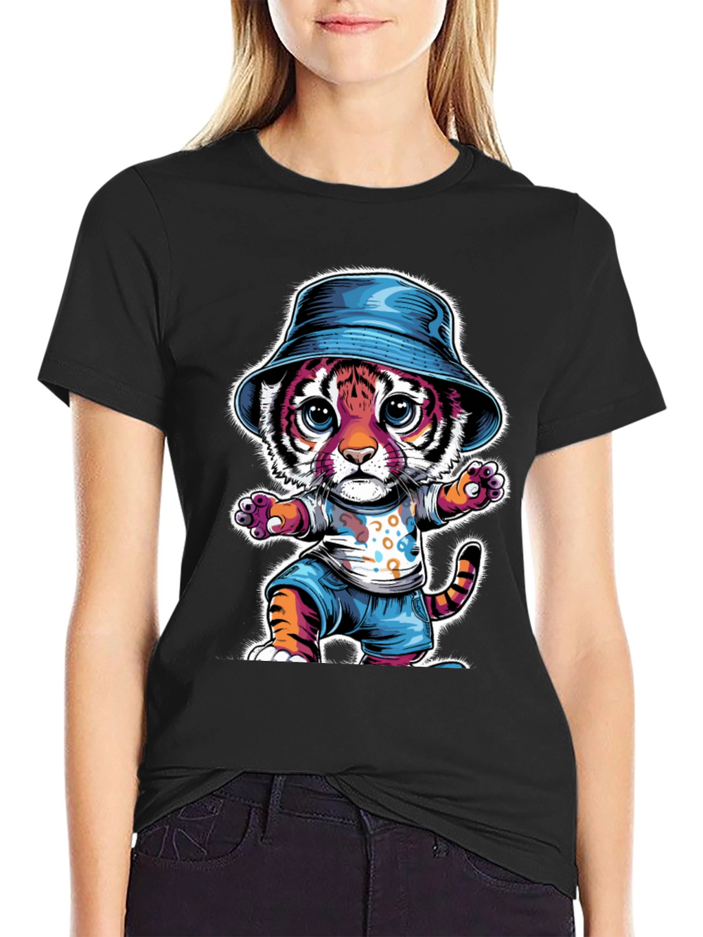 Cool Cat Tee: Cartoon Tiger in Hat