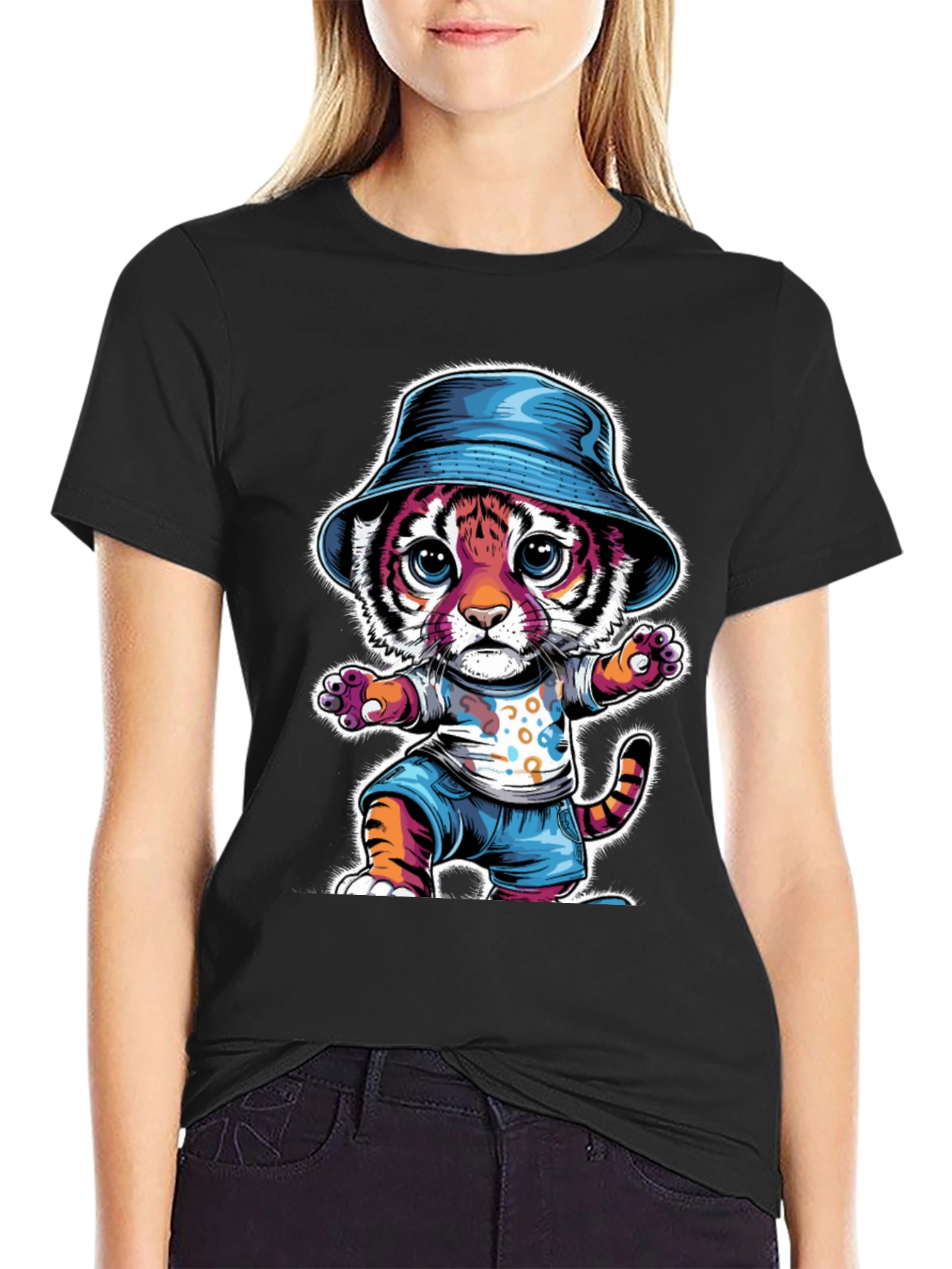 Cool Cat Tee: Cartoon Tiger in Hat