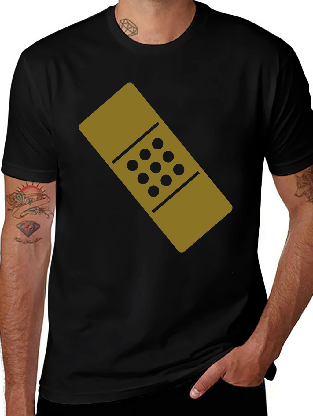 Novelty Band-Aid Graphic T-Shirt - Black Cotton Tee