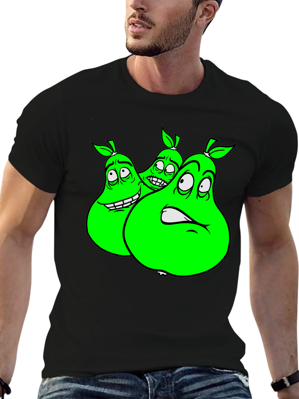 Cartoon Pear Graphic Tee - Funny Fruit T-Shirt