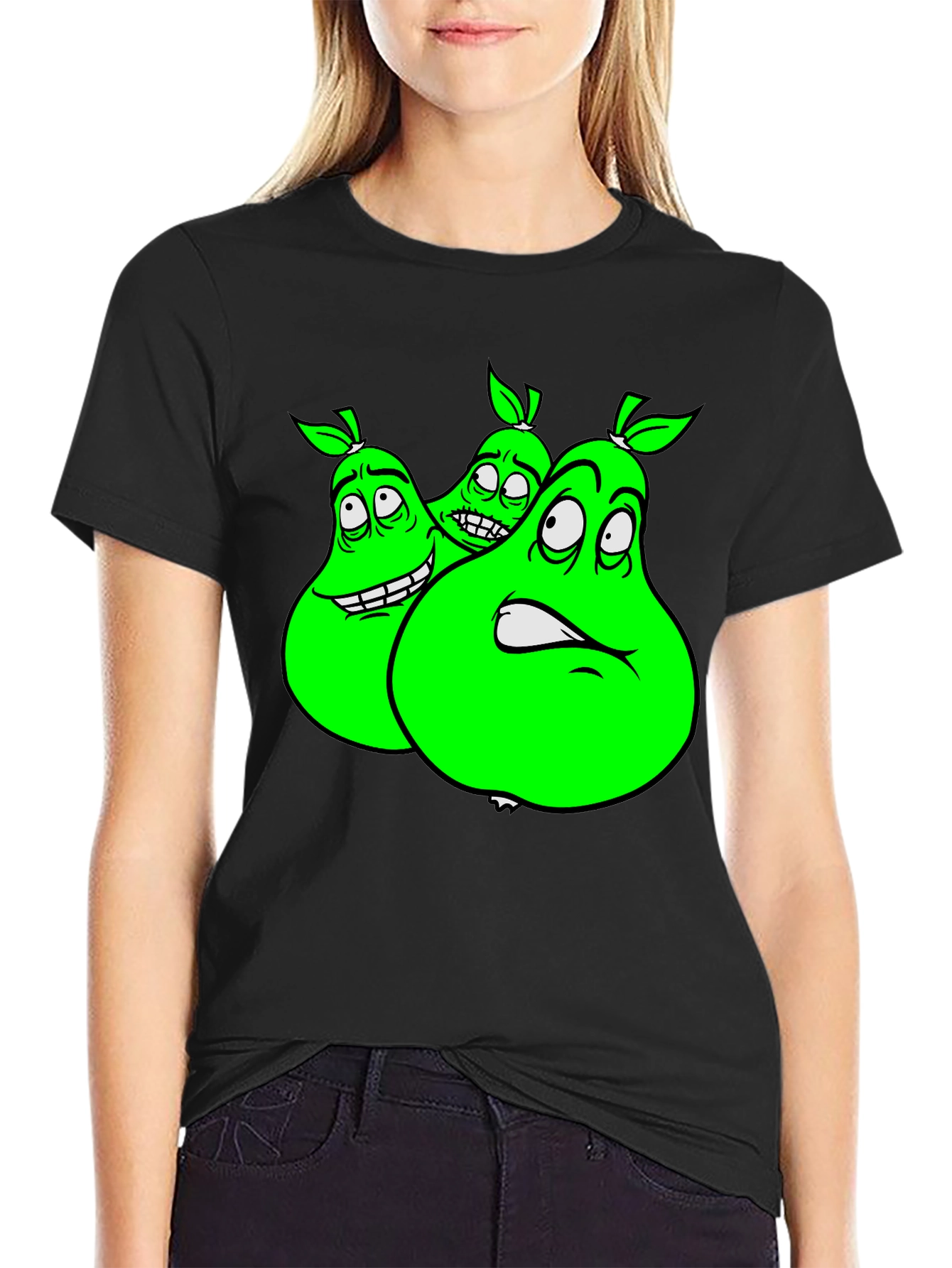 Cartoon Pear Graphic Tee - Funny Fruit T-Shirt