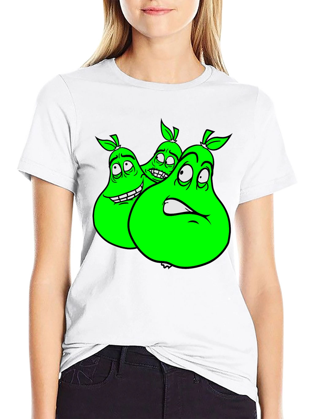 Cartoon Pear Graphic Tee - Funny Fruit T-Shirt