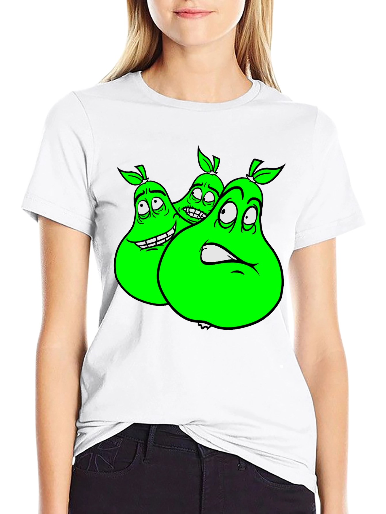 Cartoon Pear Graphic Tee - Funny Fruit T-Shirt