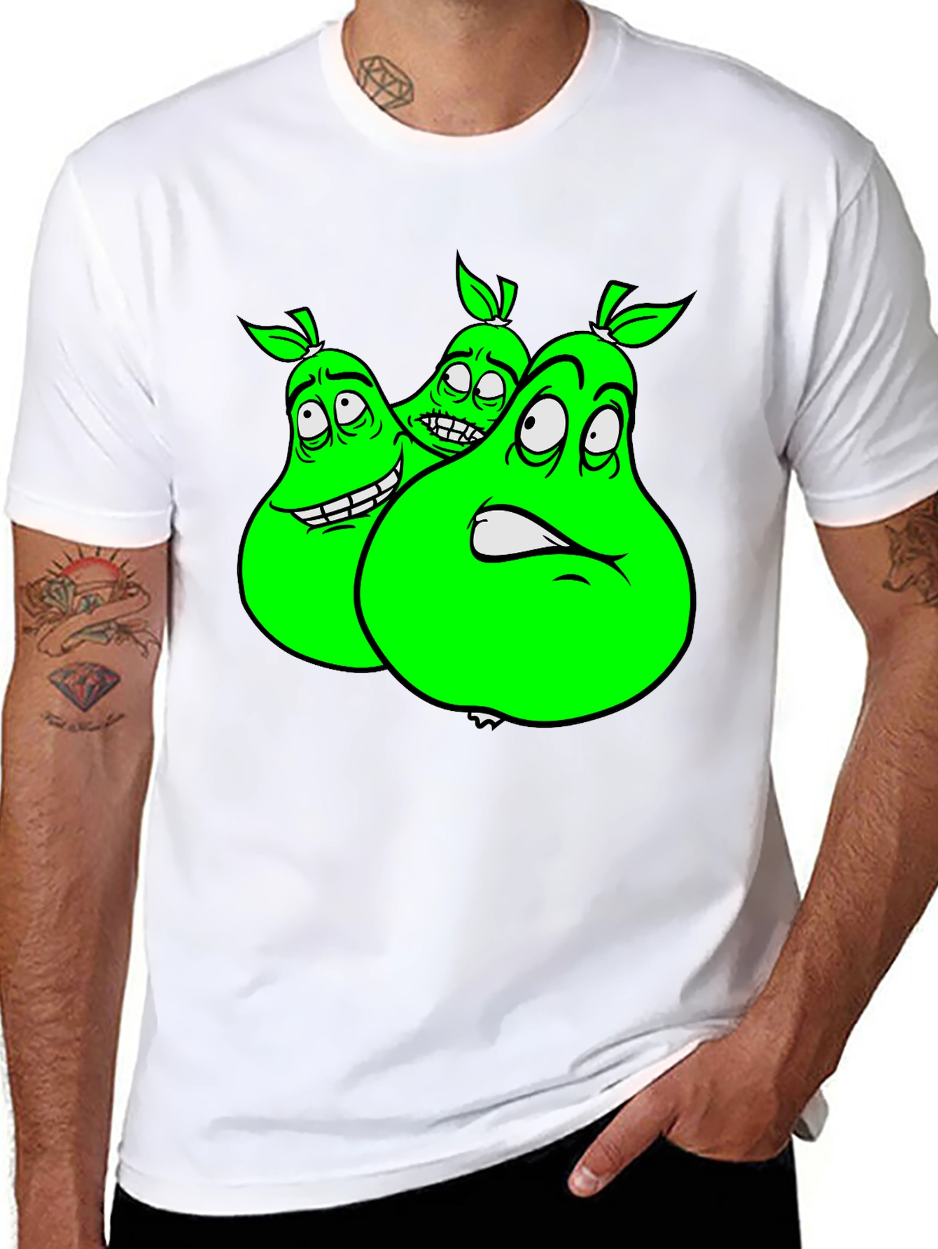 Cartoon Pear Graphic Tee - Funny Fruit T-Shirt