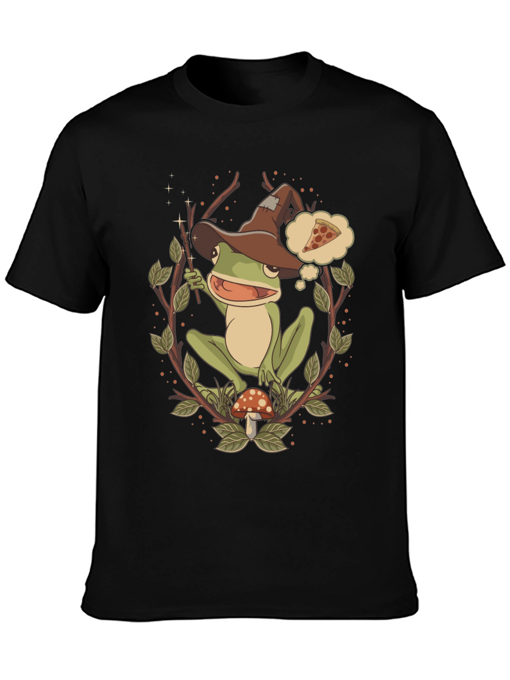 Wizard Frog Graphic Tee - Enchanted Pizza Dream