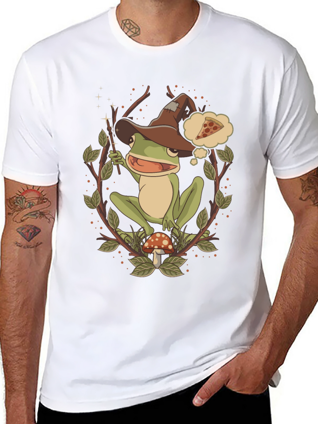 Wizard Frog Graphic Tee - Enchanted Pizza Dream