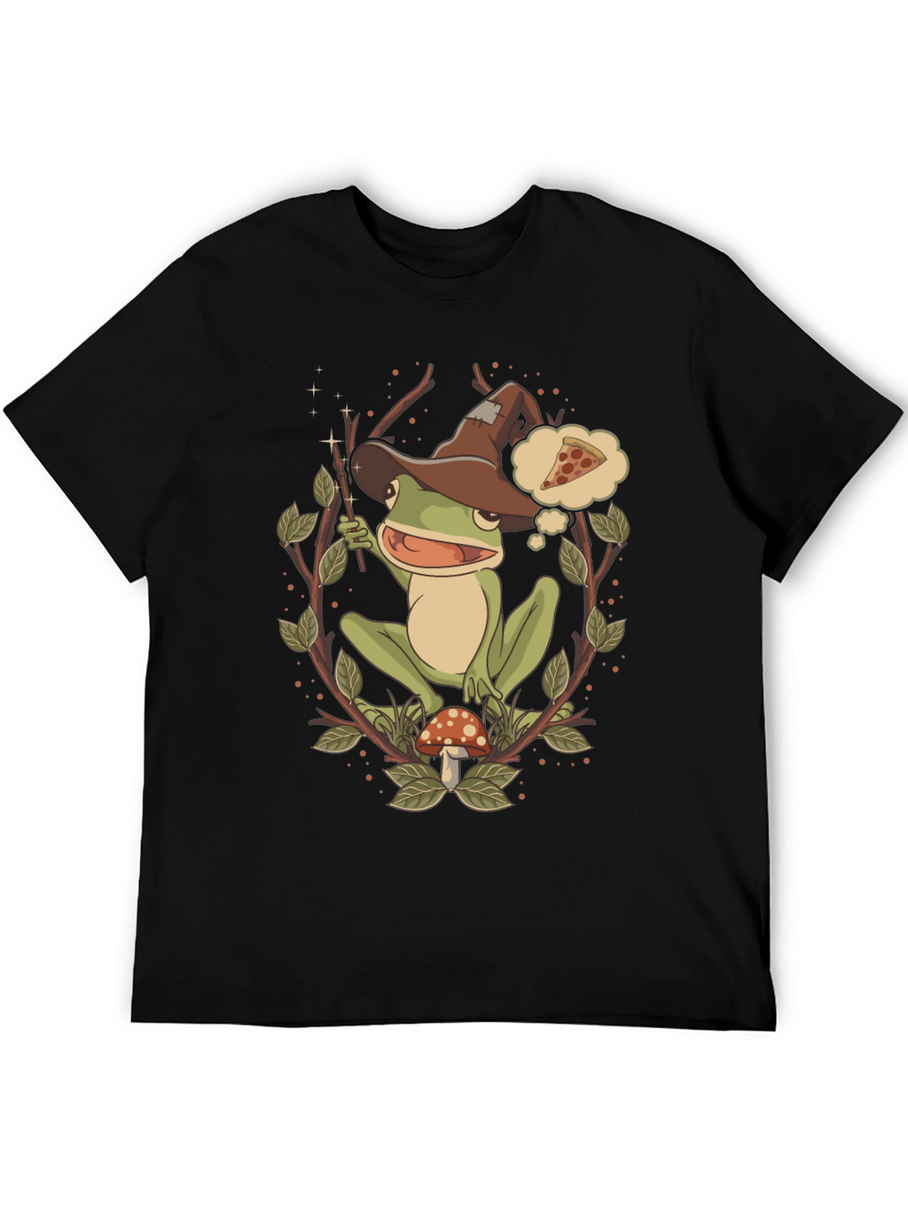 Wizard Frog Graphic Tee - Enchanted Pizza Dream