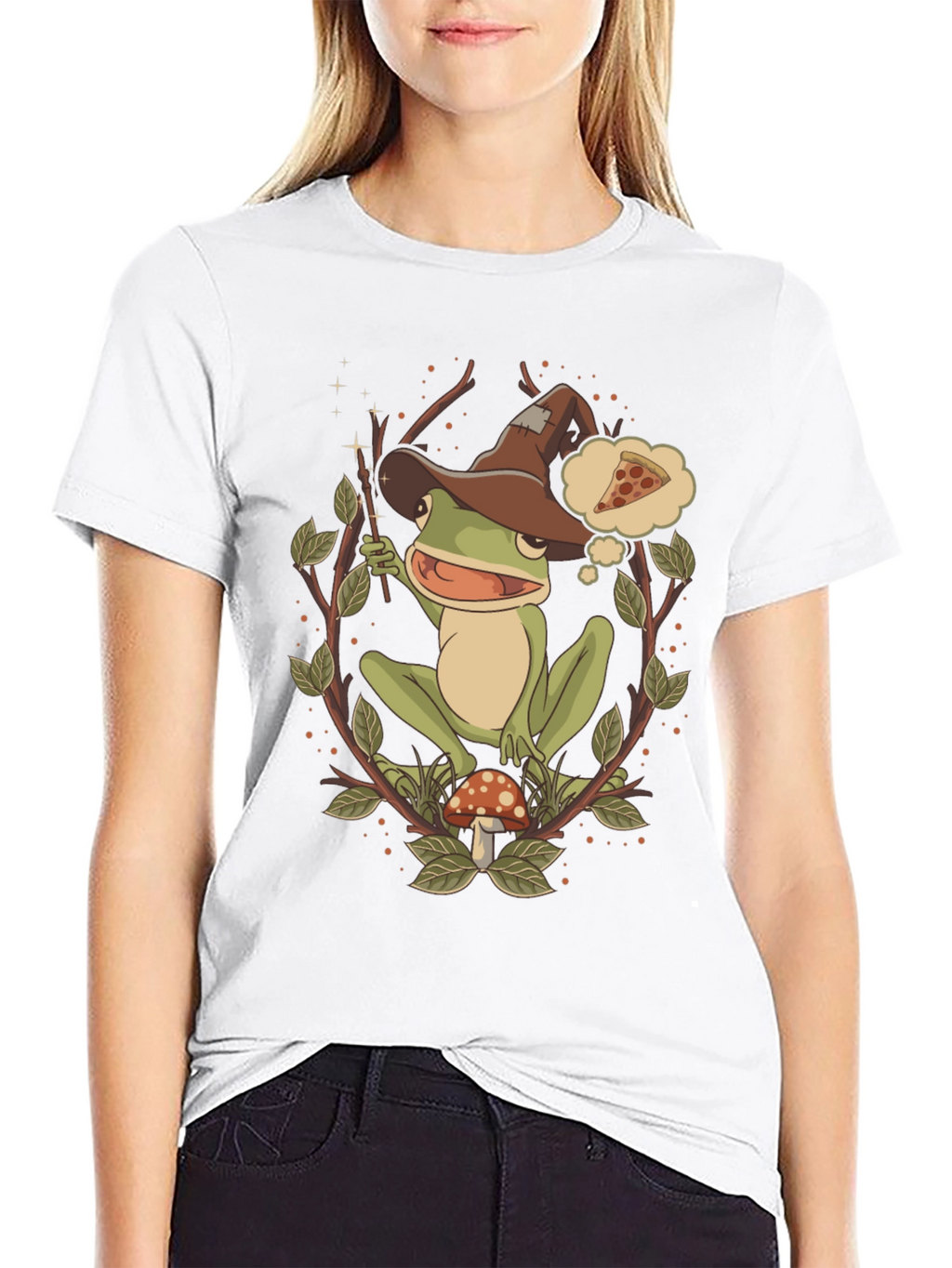 Wizard Frog Graphic Tee - Enchanted Pizza Dream