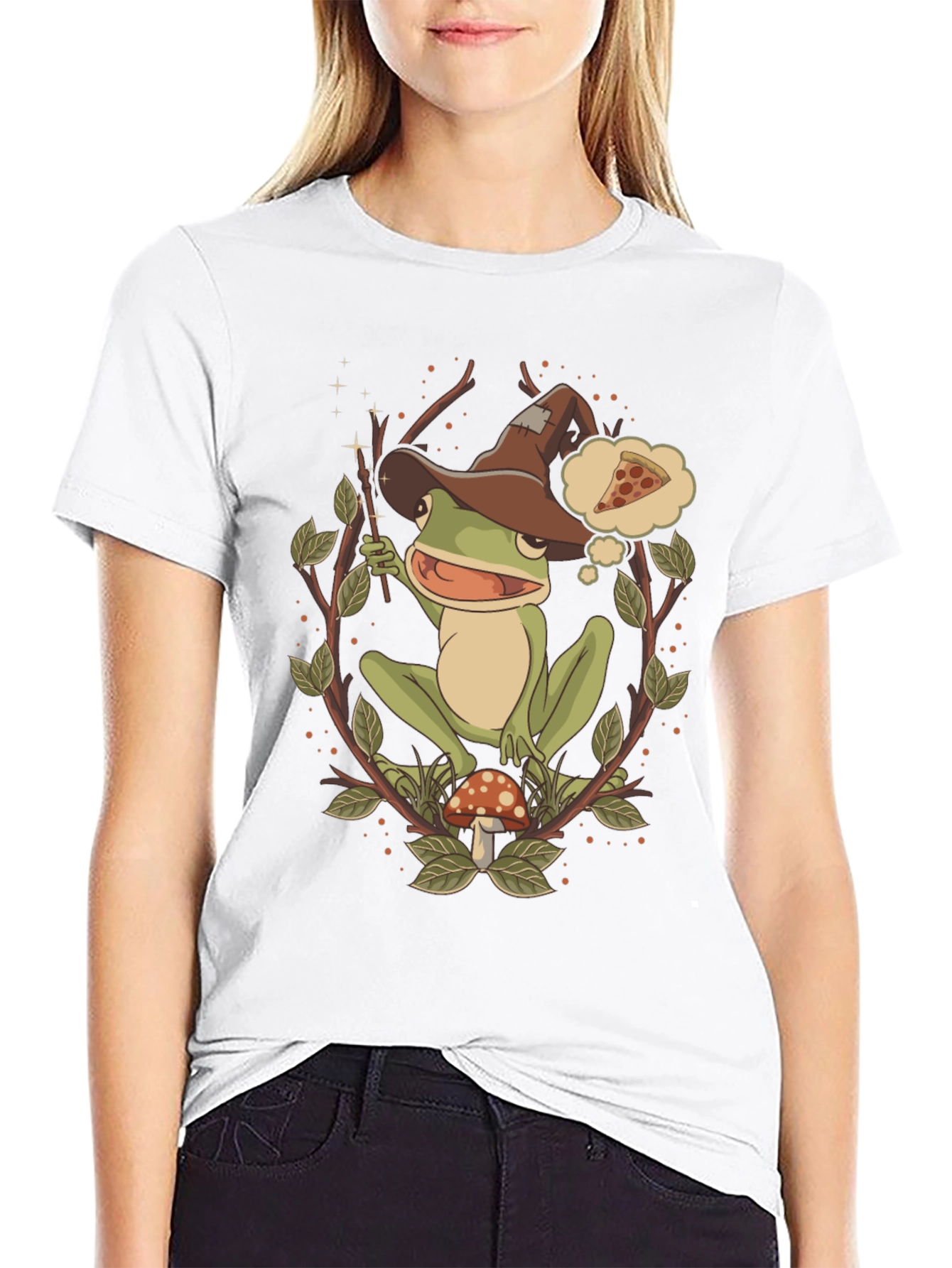 Wizard Frog Graphic Tee - Enchanted Pizza Dream