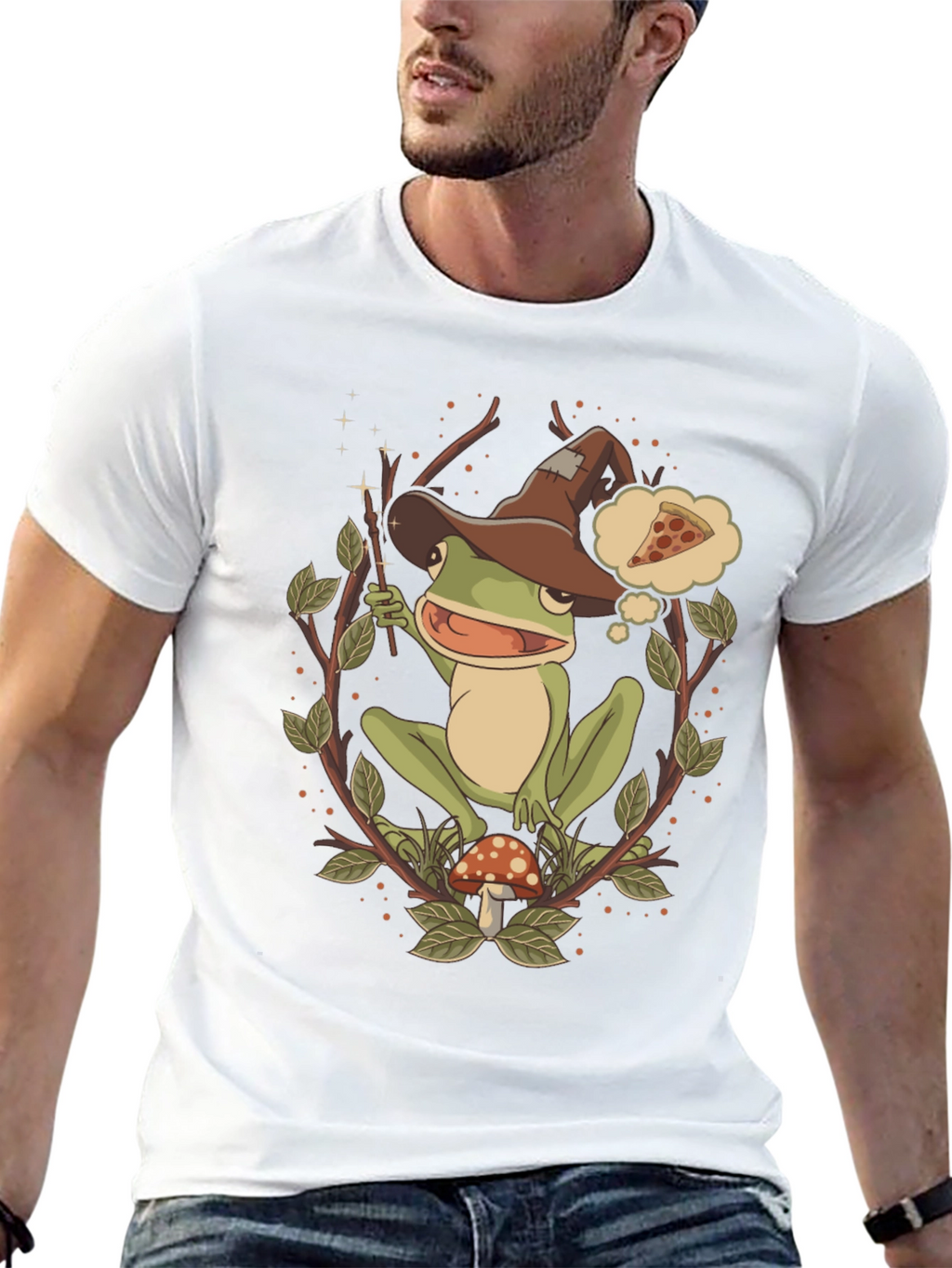 Wizard Frog Graphic Tee - Enchanted Pizza Dream