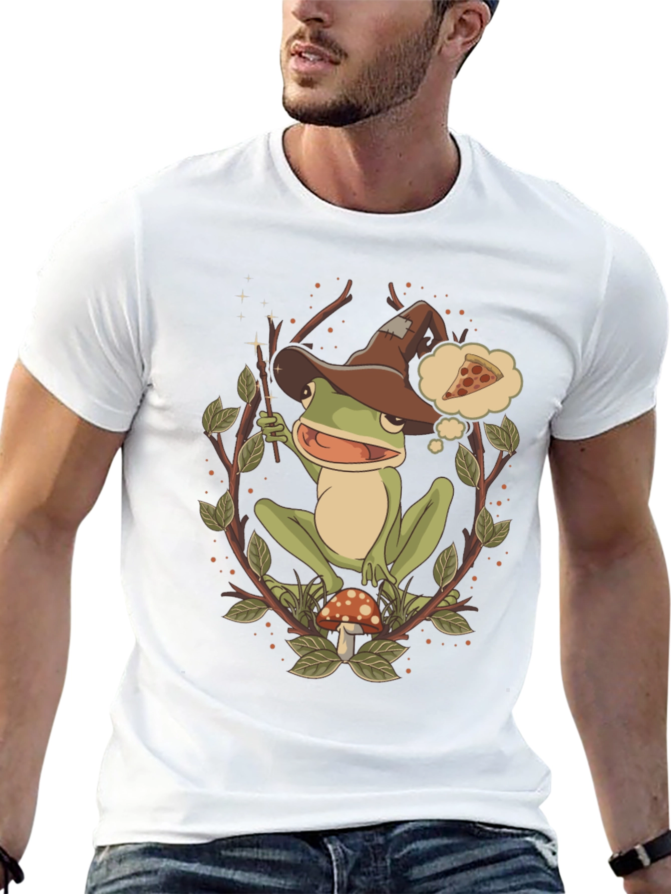Wizard Frog Graphic Tee - Enchanted Pizza Dream