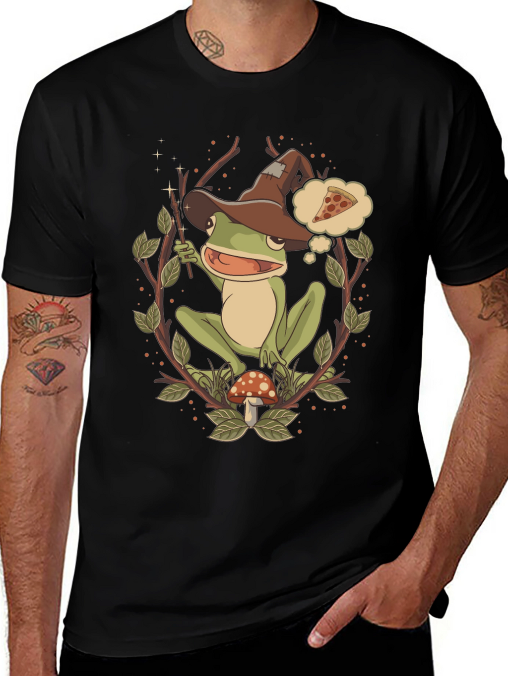 Wizard Frog Graphic Tee - Enchanted Pizza Dream