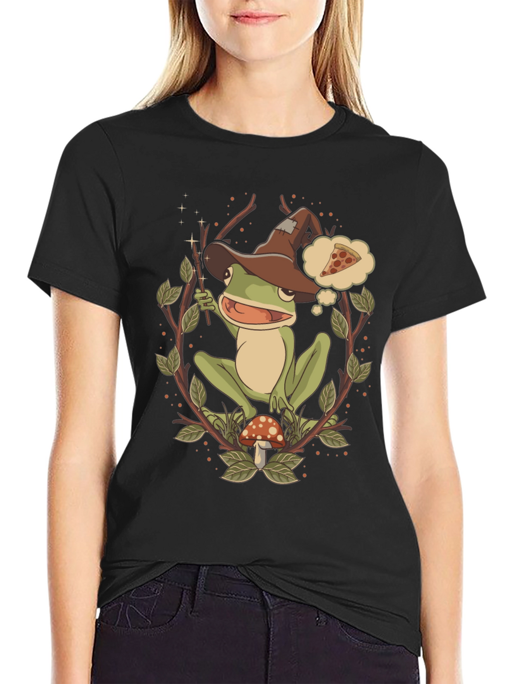 Wizard Frog Graphic Tee - Enchanted Pizza Dream