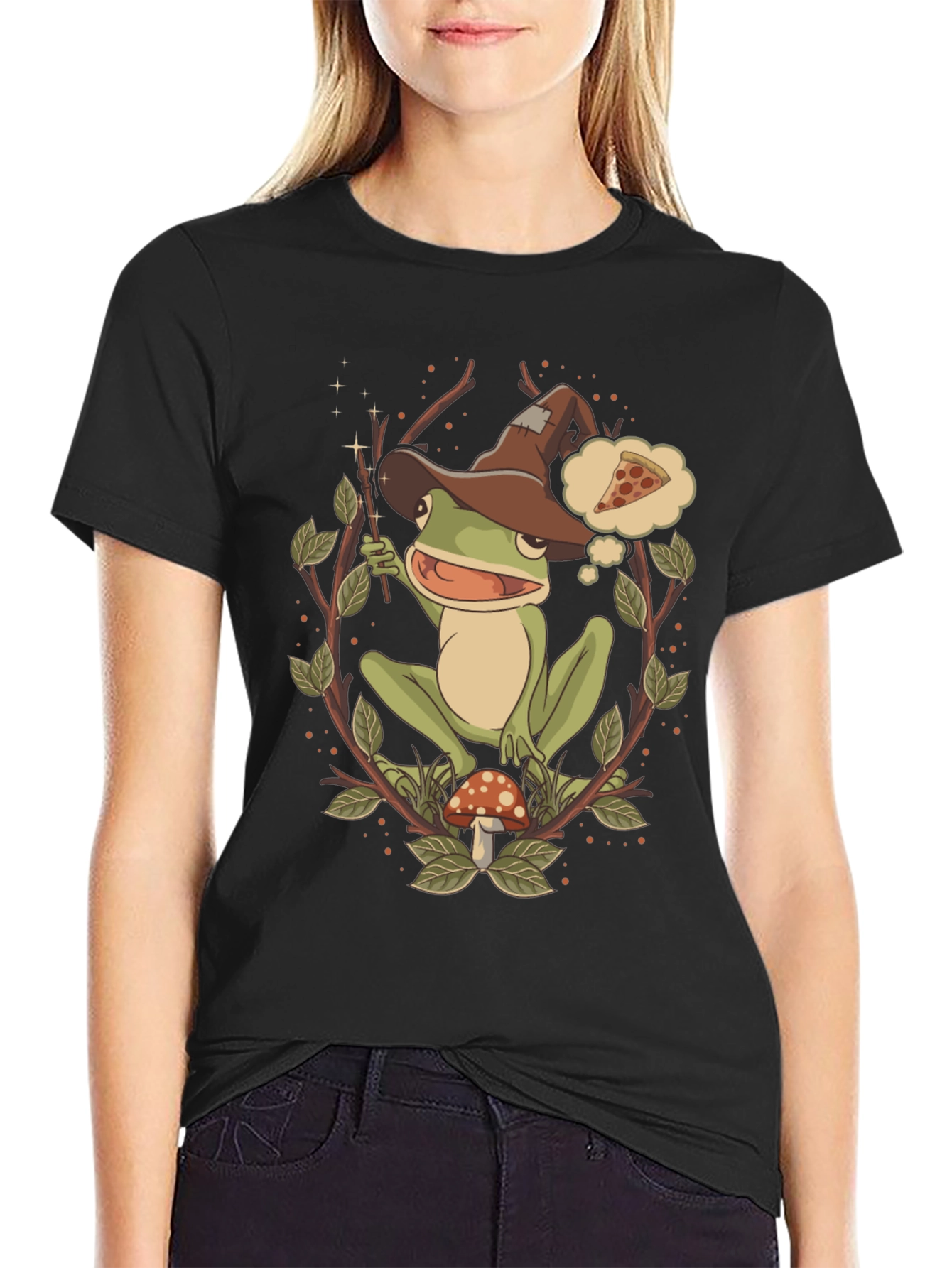 Wizard Frog Graphic Tee - Enchanted Pizza Dream