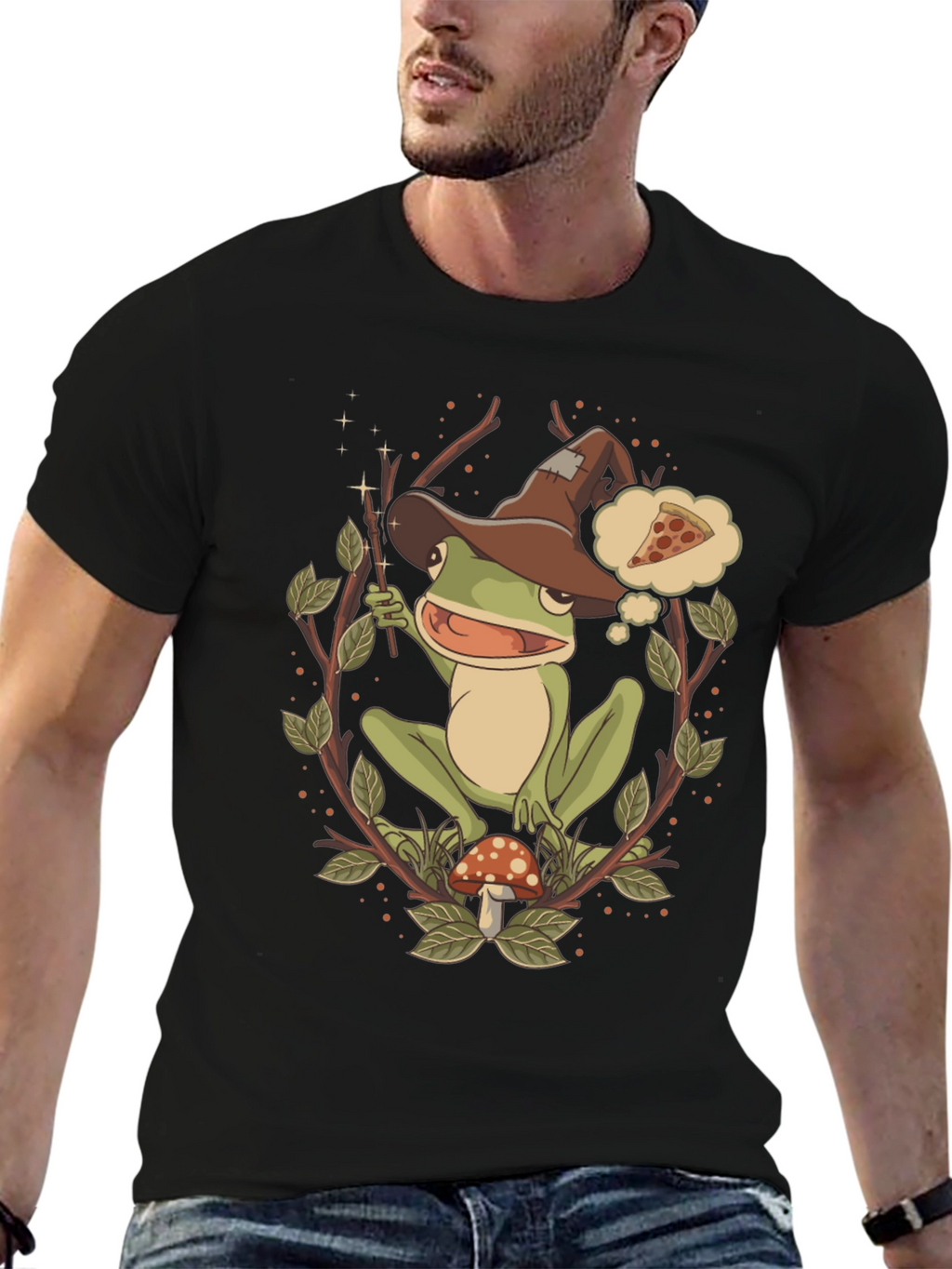 Wizard Frog Graphic Tee - Enchanted Pizza Dream