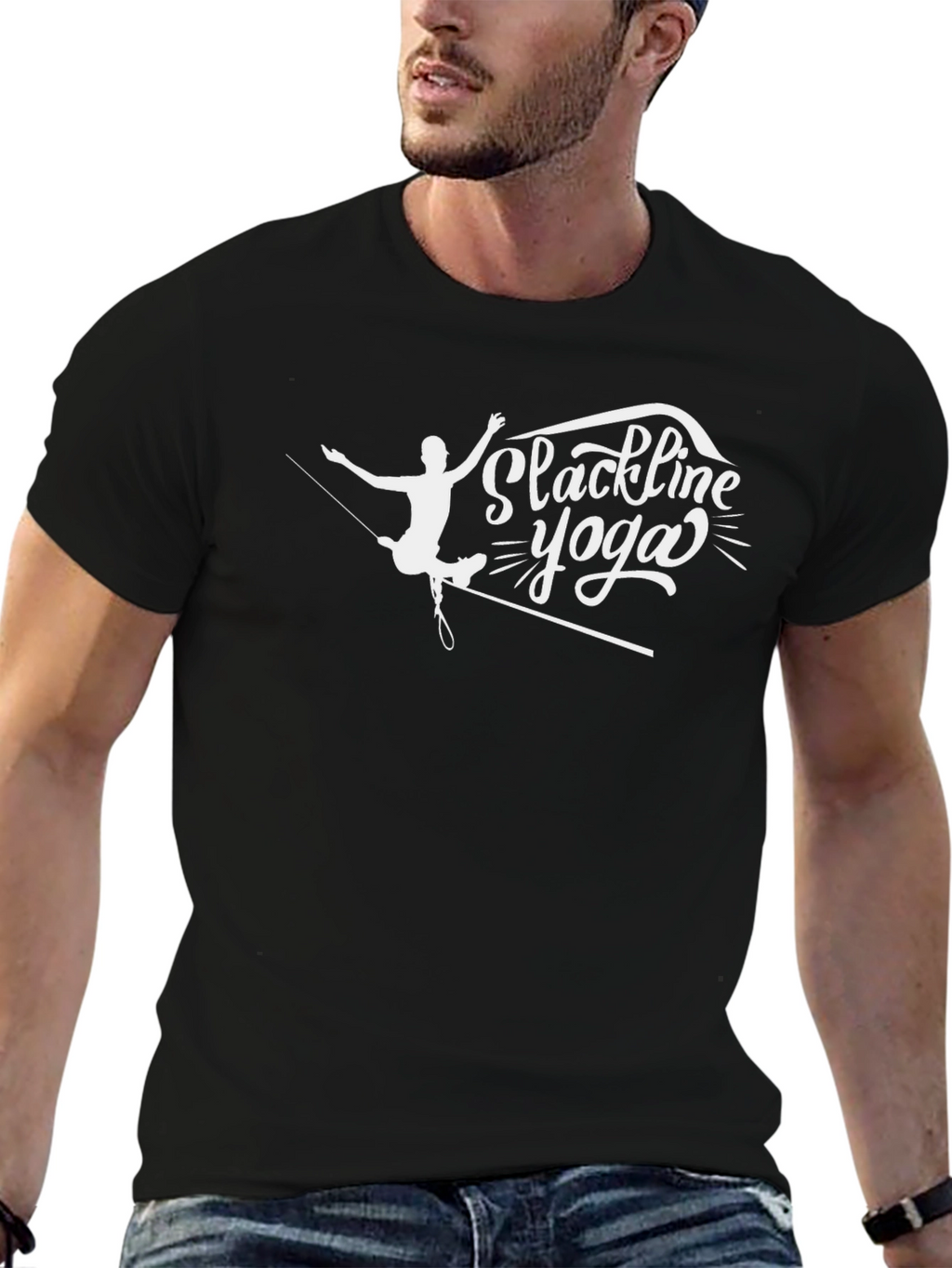 Slackline Yoga Graphic T-Shirt - Black Cotton Blend