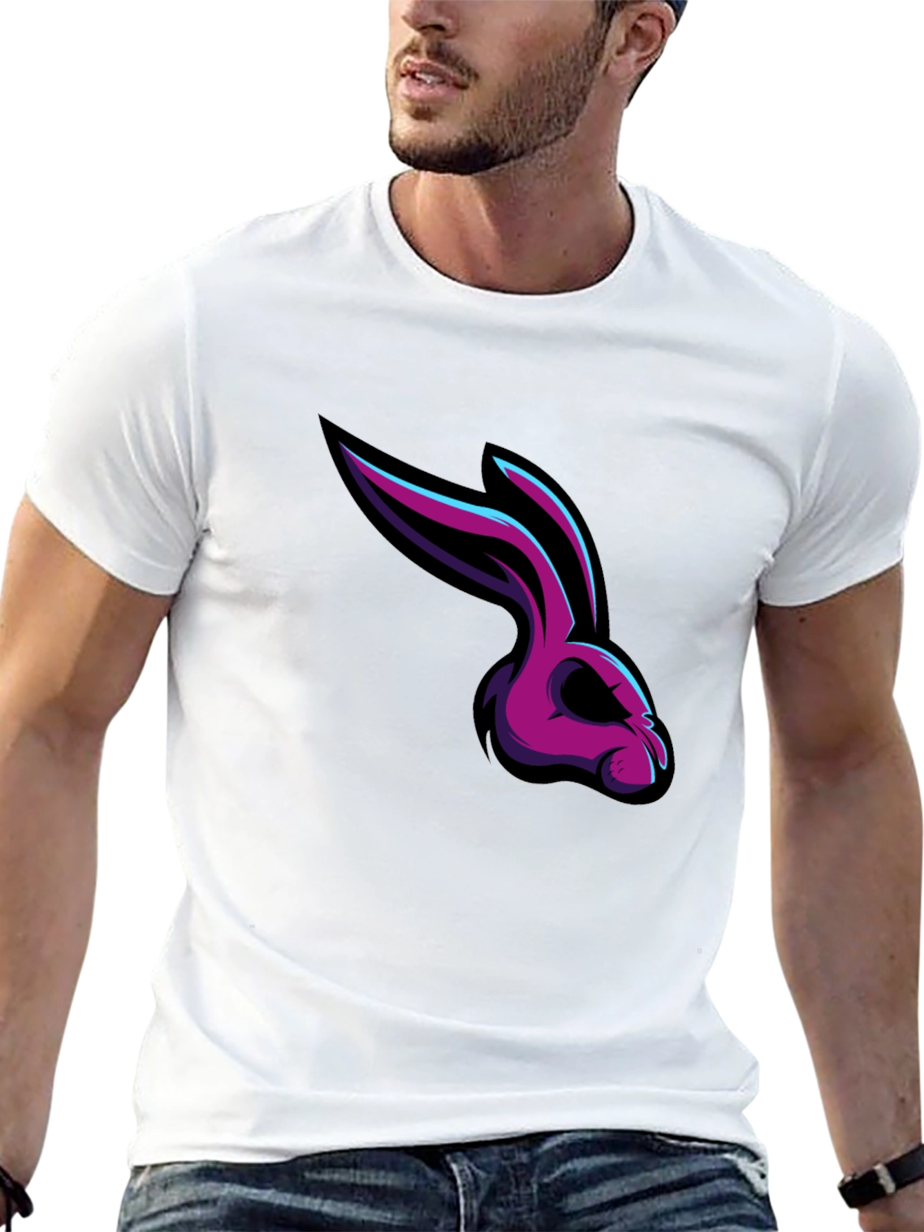 Mens Black T-Shirt with Rabbit Graphic