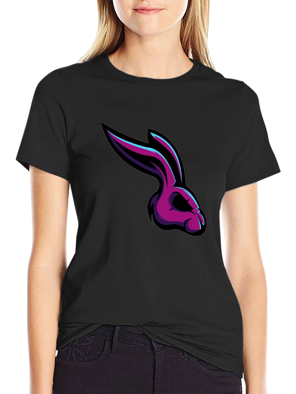 Mens Black T-Shirt with Rabbit Graphic