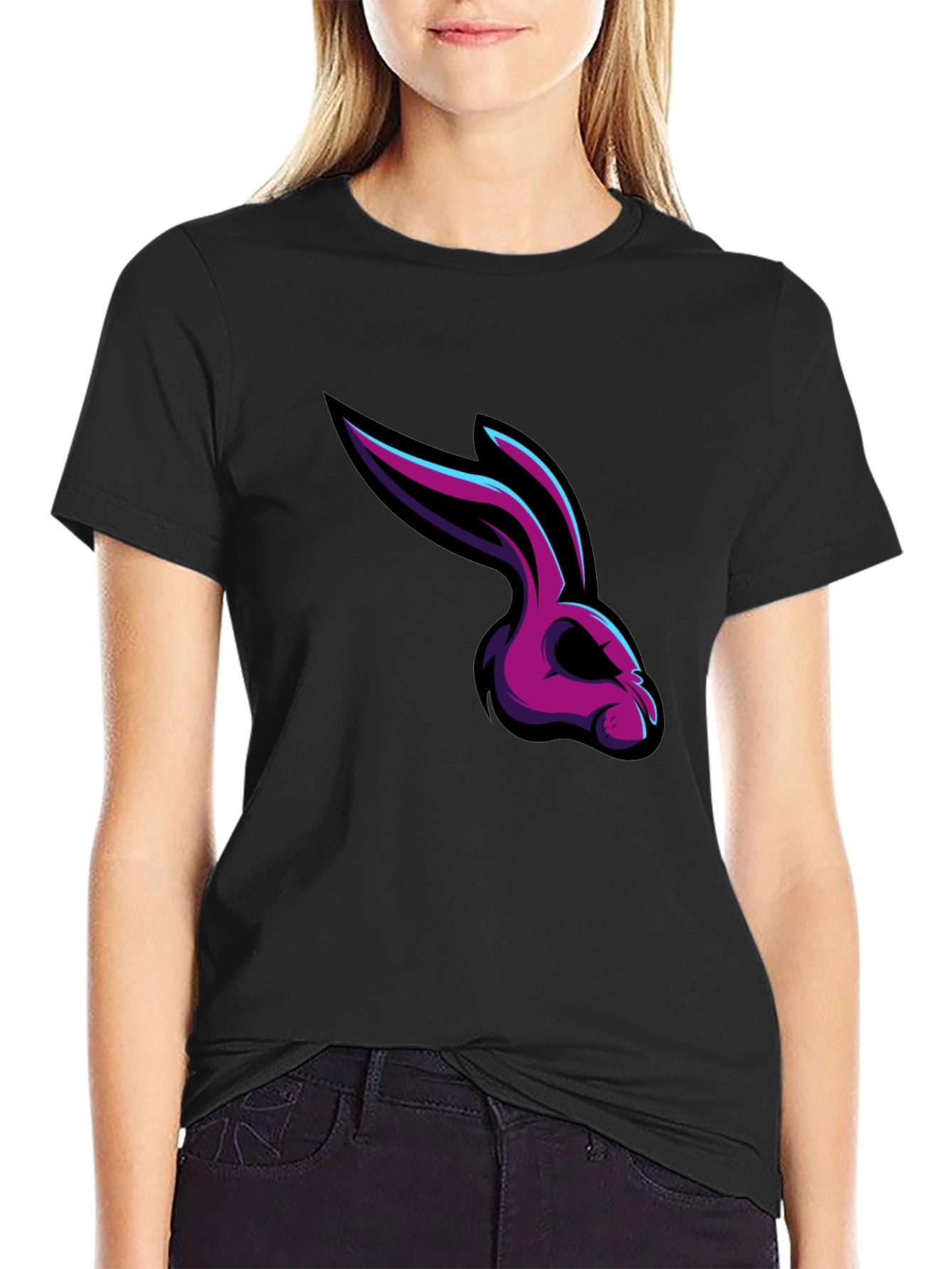 Mens Black T-Shirt with Rabbit Graphic