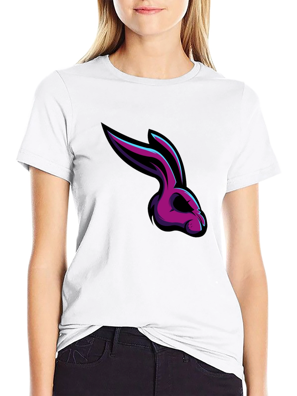 Mens Black T-Shirt with Rabbit Graphic