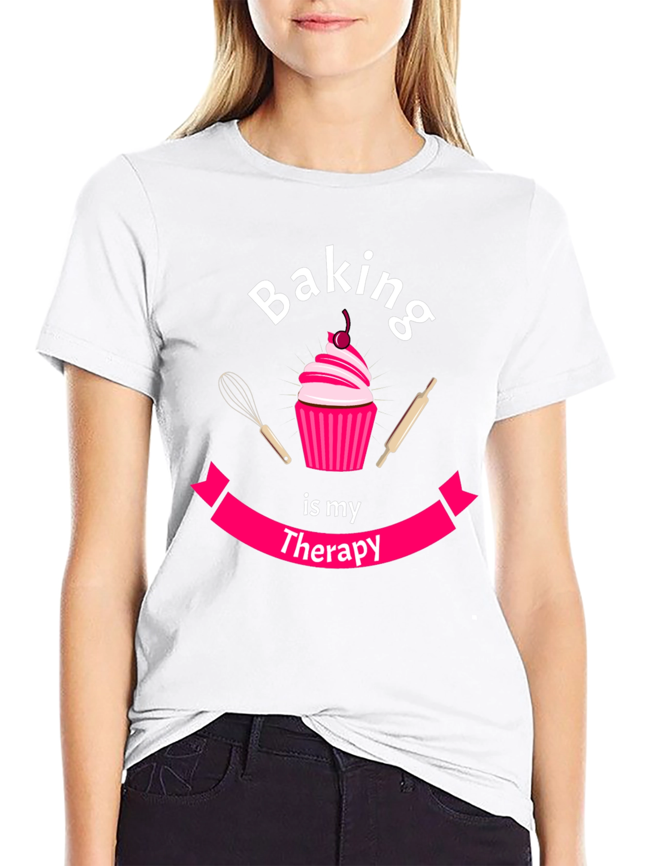 Baking is My Therapy T-Shirt - Cupcake Design
