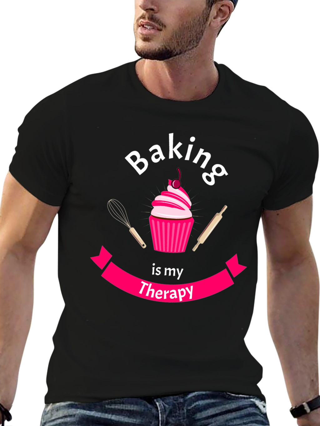 Baking is My Therapy T-Shirt - Cupcake Design
