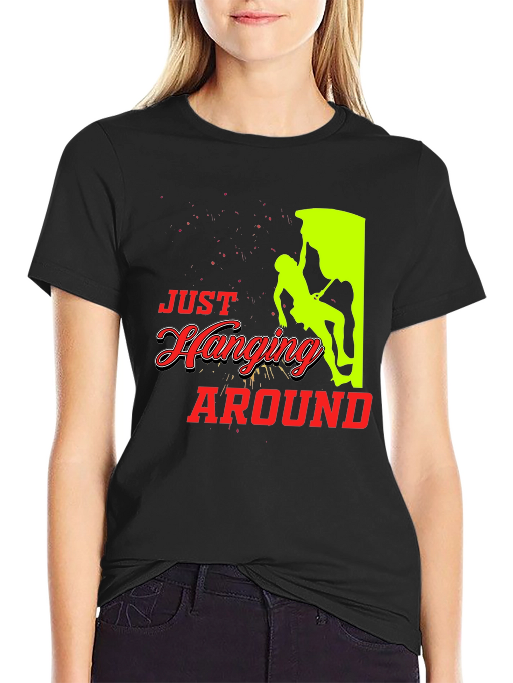 Just Hanging Around Black T-Shirt Climbing Design