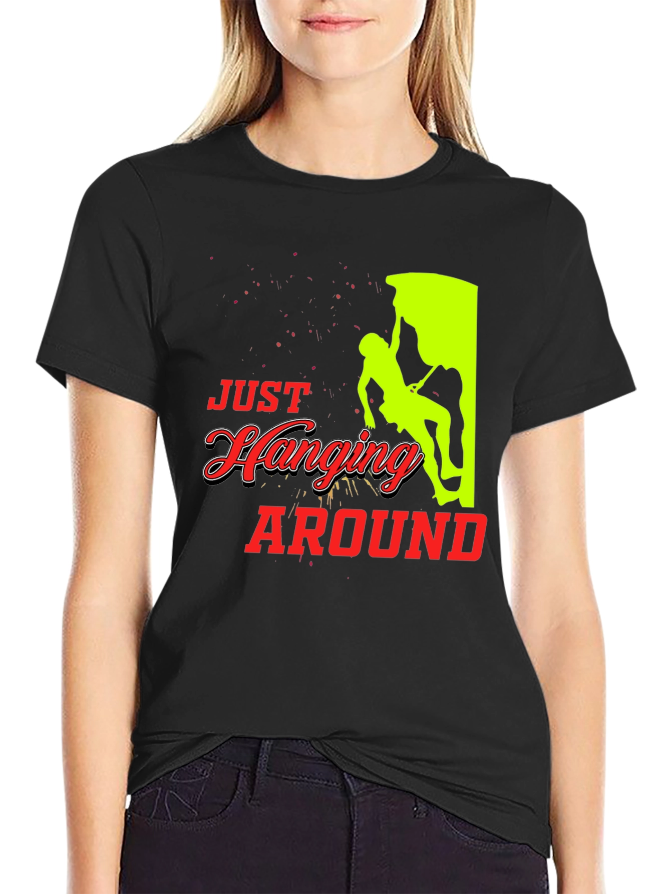 Just Hanging Around Black T-Shirt Climbing Design
