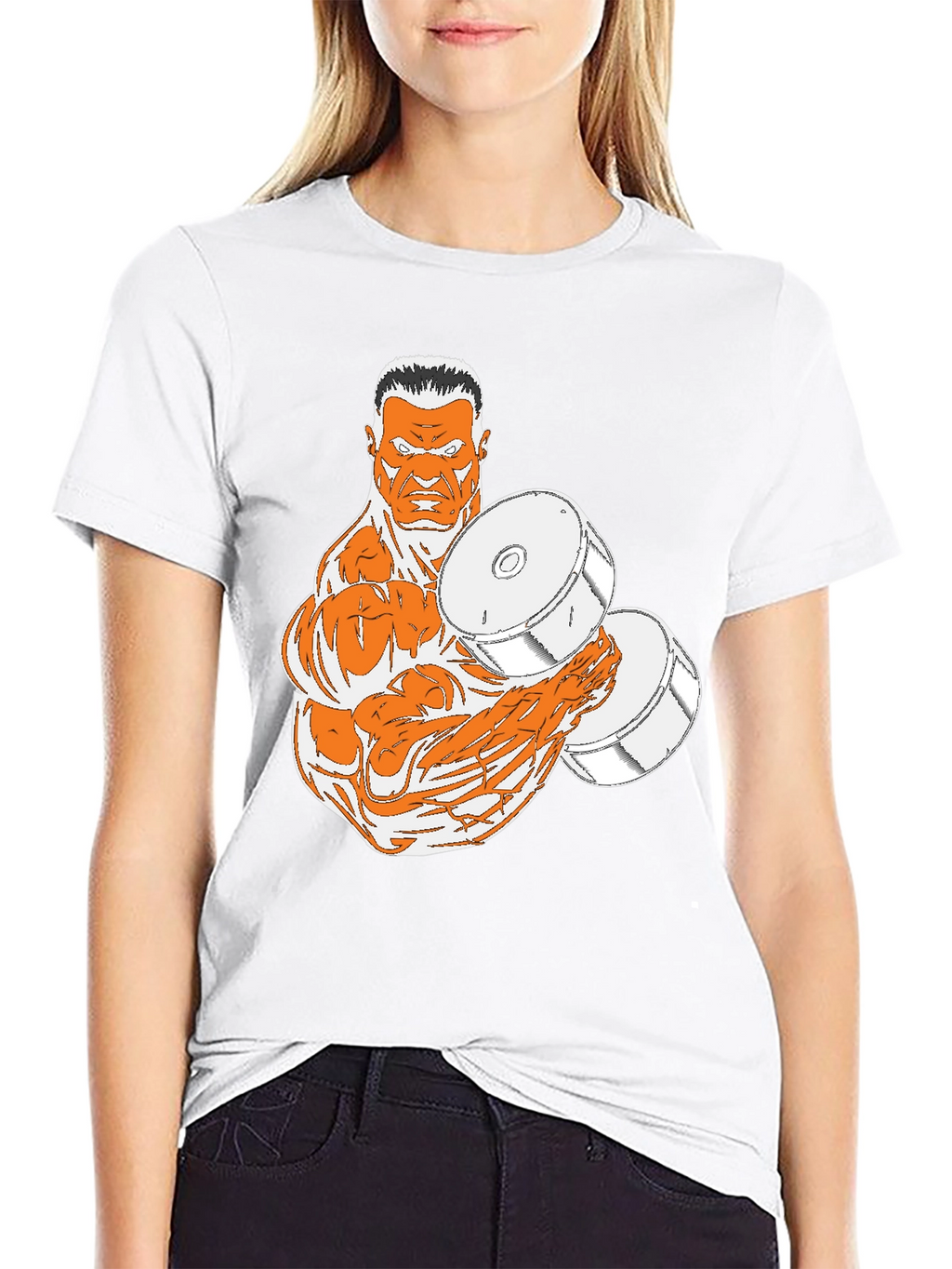 Black T-Shirt with Muscular Weightlifter Design