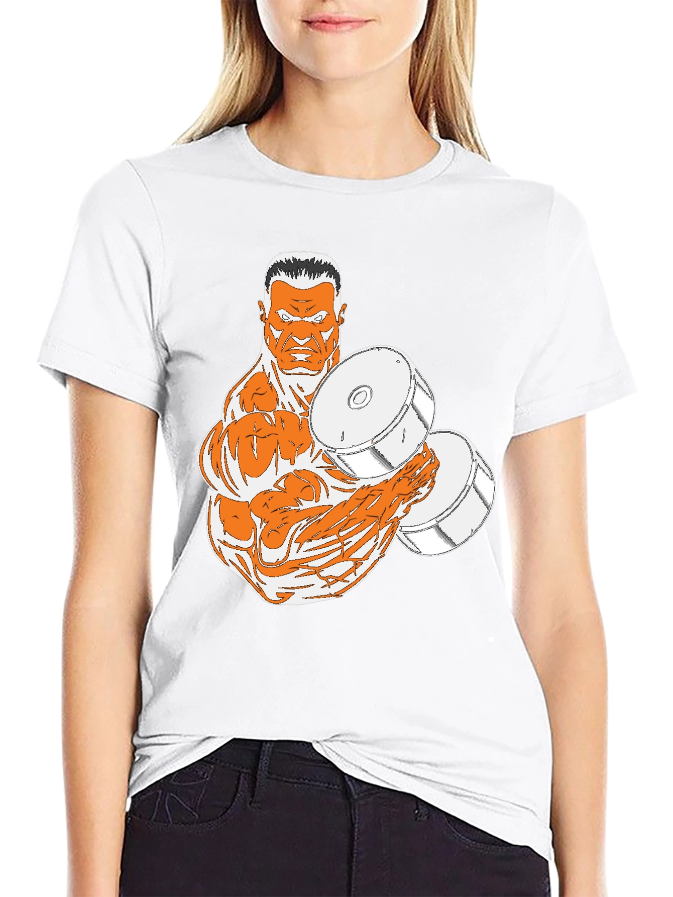 Black T-Shirt with Muscular Weightlifter Design