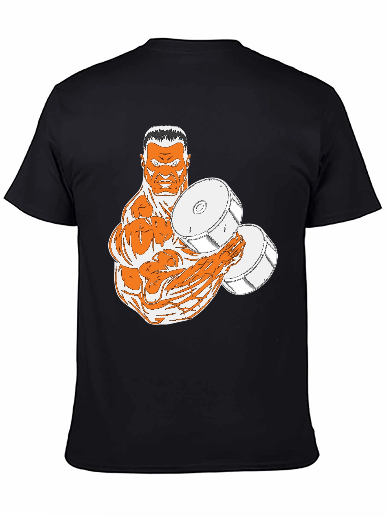 Black T-Shirt with Muscular Weightlifter Design