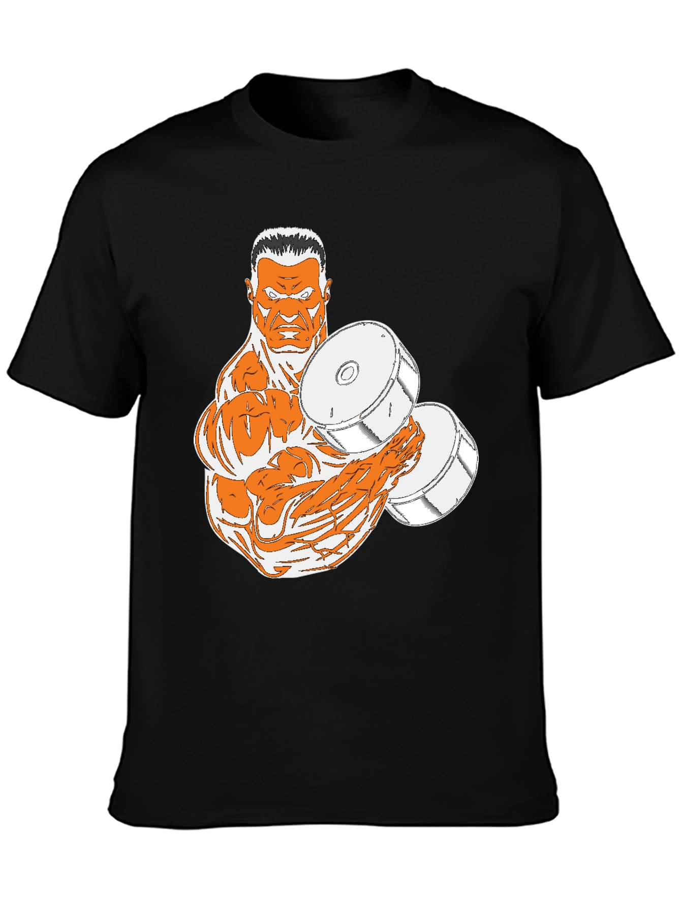 Black T-Shirt with Muscular Weightlifter Design