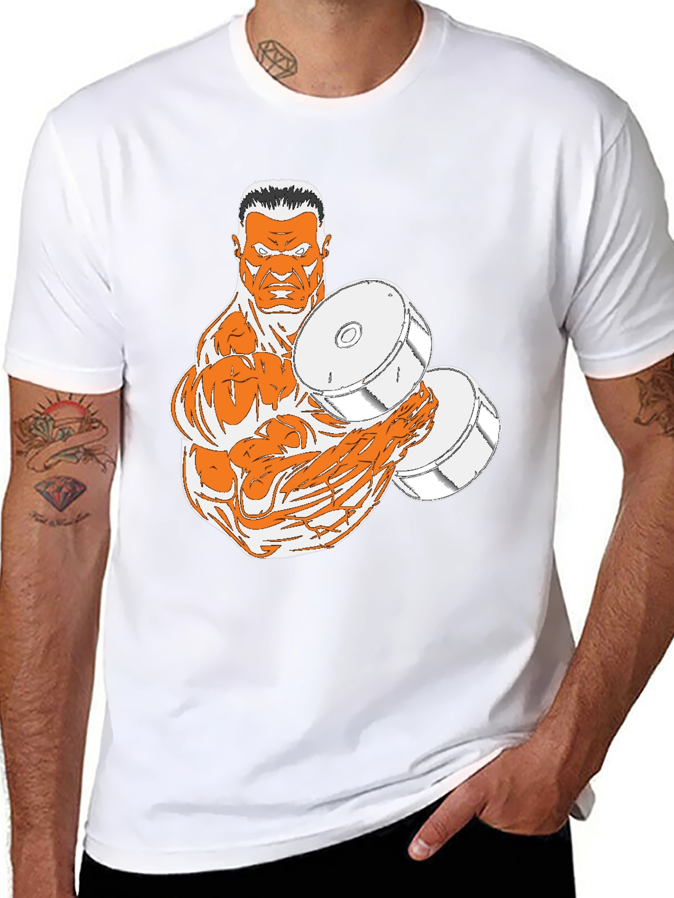 Black T-Shirt with Muscular Weightlifter Design