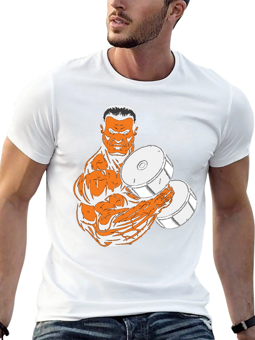 Black T-Shirt with Muscular Weightlifter Design