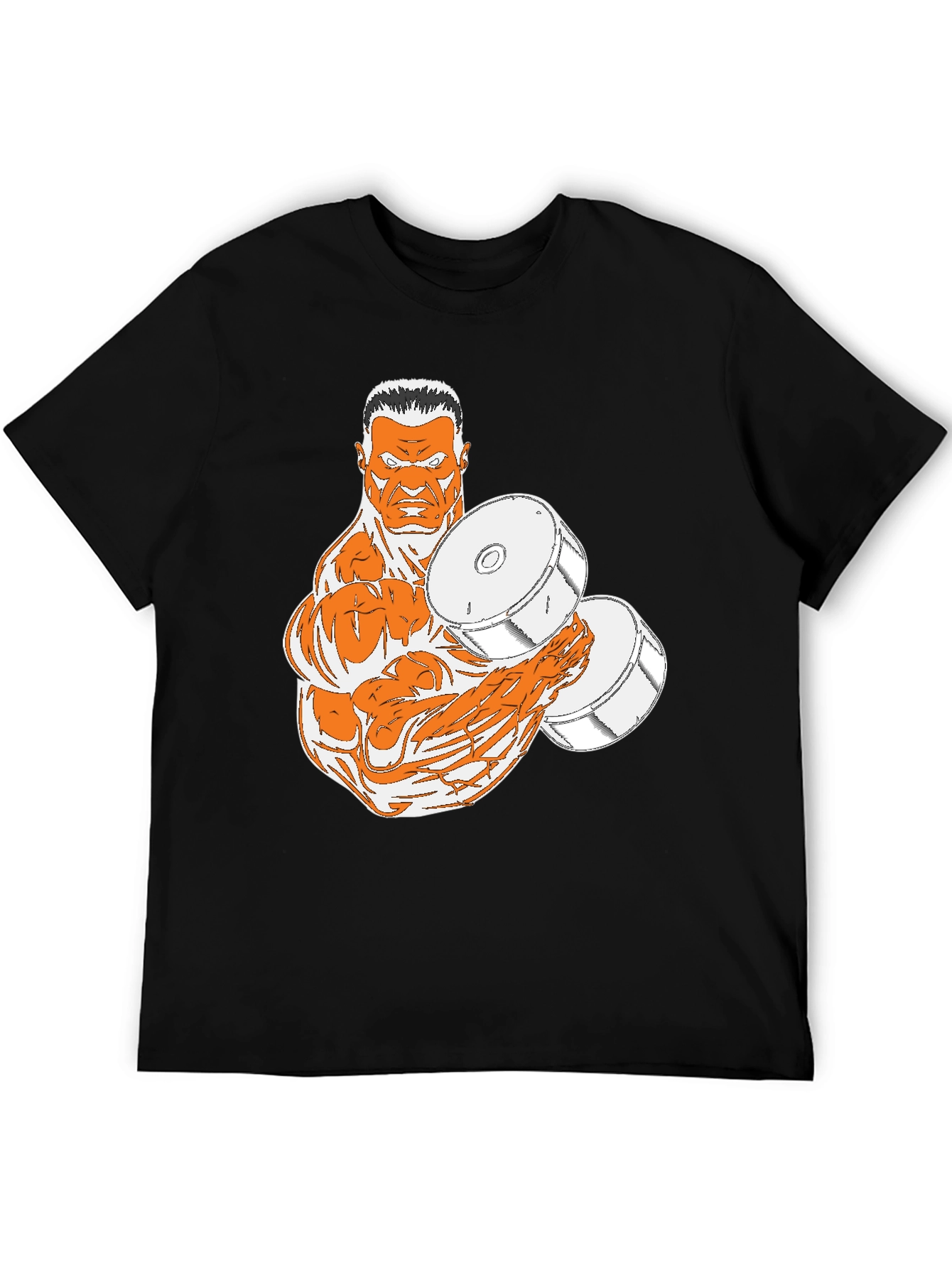 Black T-Shirt with Muscular Weightlifter Design