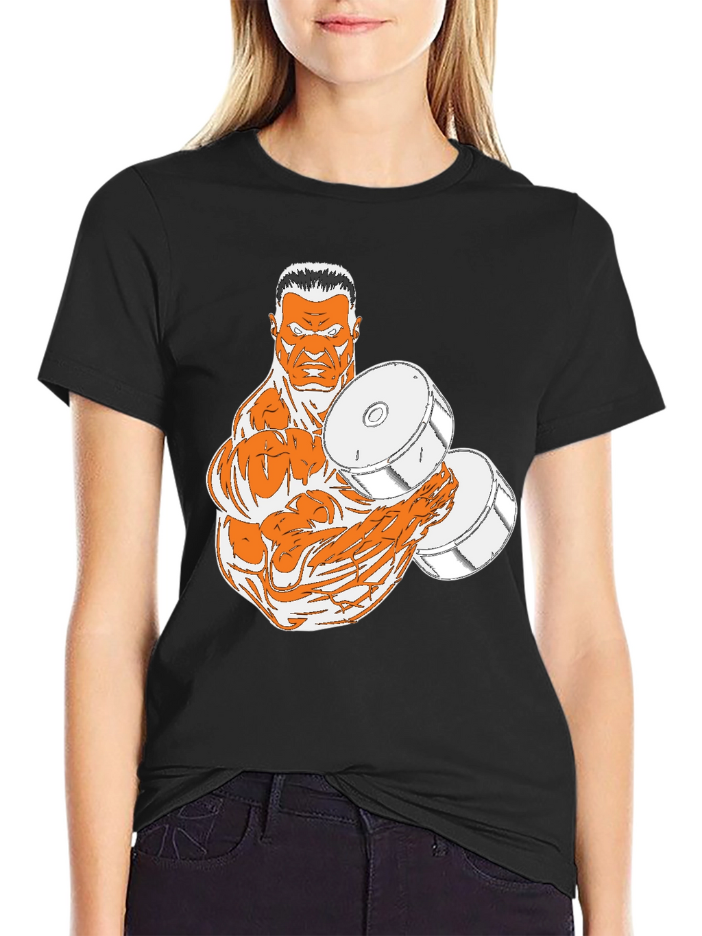 Black T-Shirt with Muscular Weightlifter Design