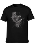Abstract Face Graphic Print Black T-Shirt
