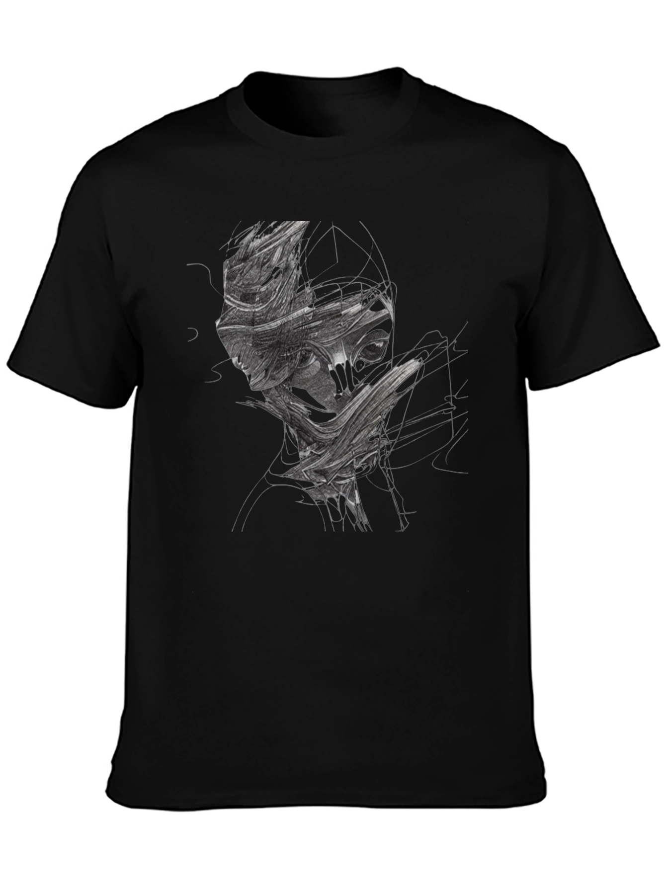 Abstract Face Graphic Print Black T-Shirt