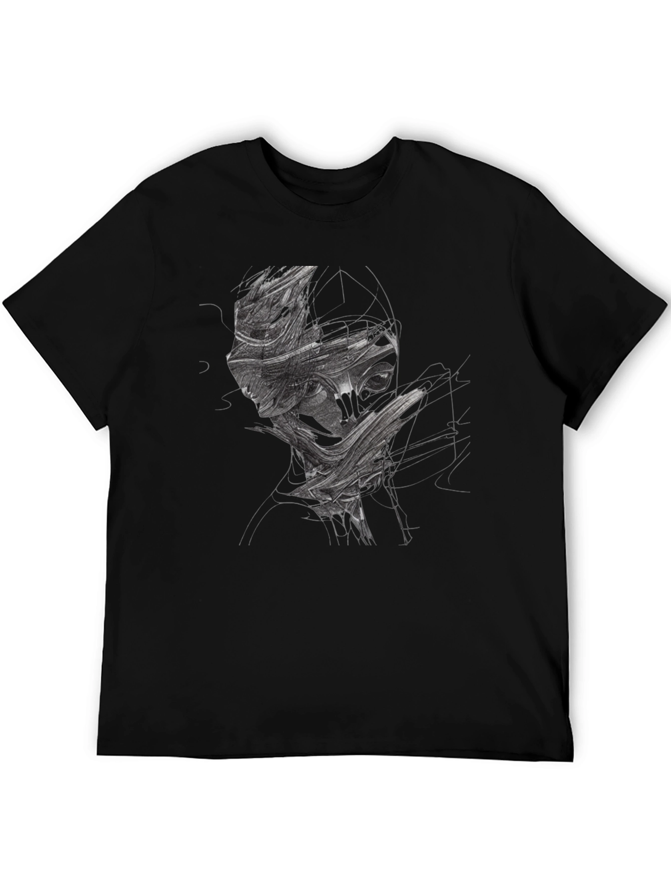 Abstract Face Graphic Print Black T-Shirt