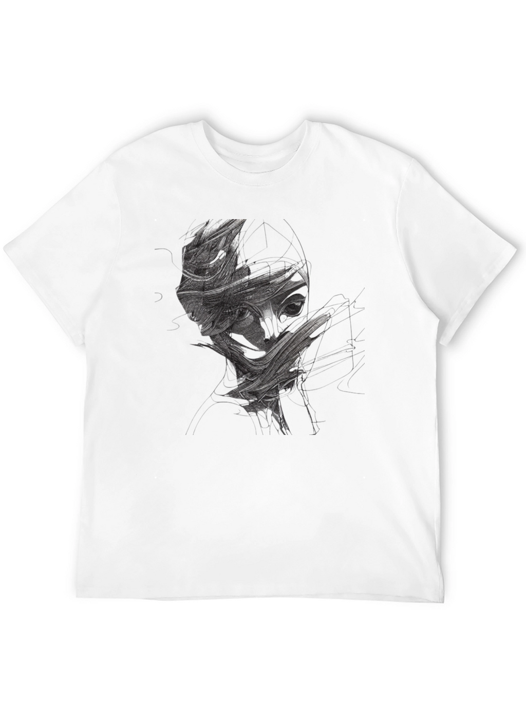 Abstract Face Graphic Print Black T-Shirt