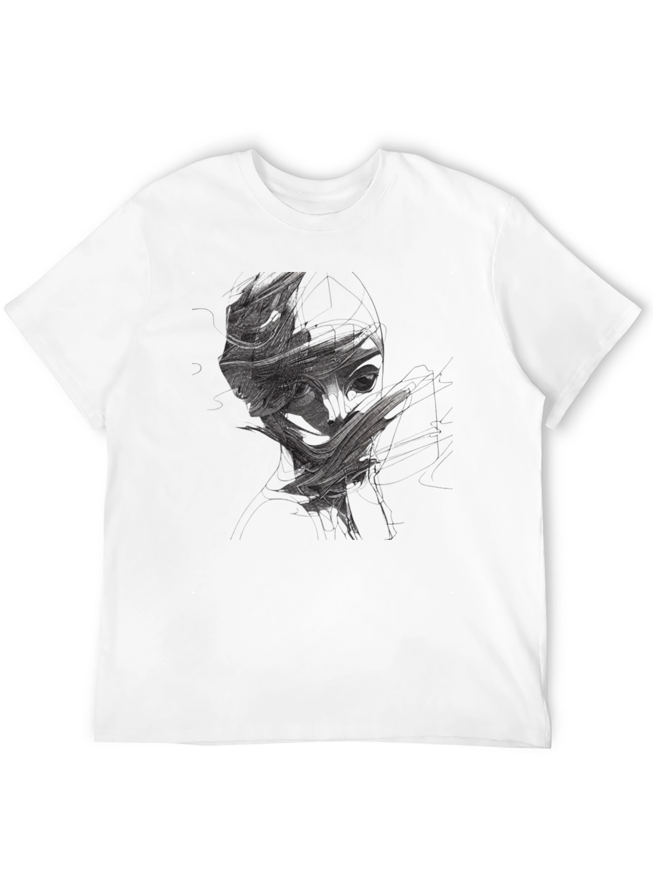Abstract Face Graphic Print Black T-Shirt
