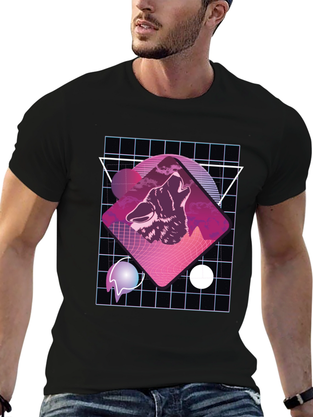 Retro Wolf Graphic T-Shirt - Black