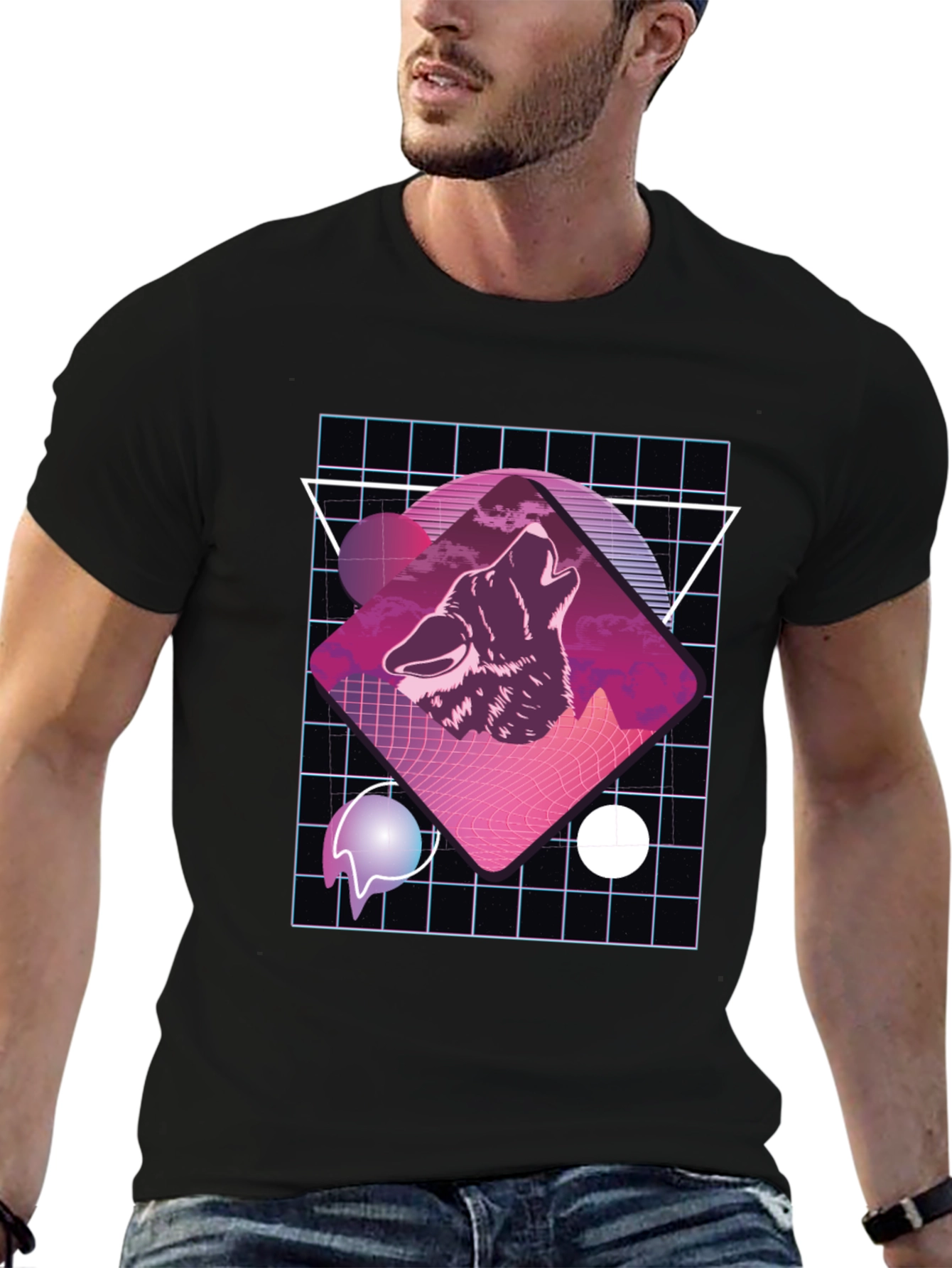 Retro Wolf Graphic T-Shirt - Black