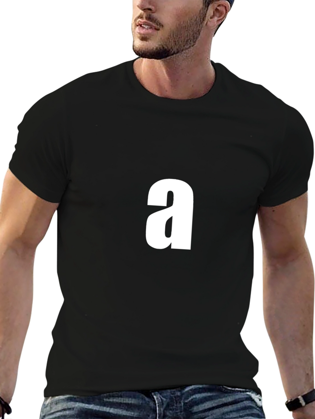 Mens Black T-Shirt with White a Graphic